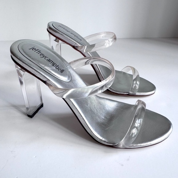 Jeffrey Campbell Y2K Clear Silver Metallic Heels - Picture 1 of 12
